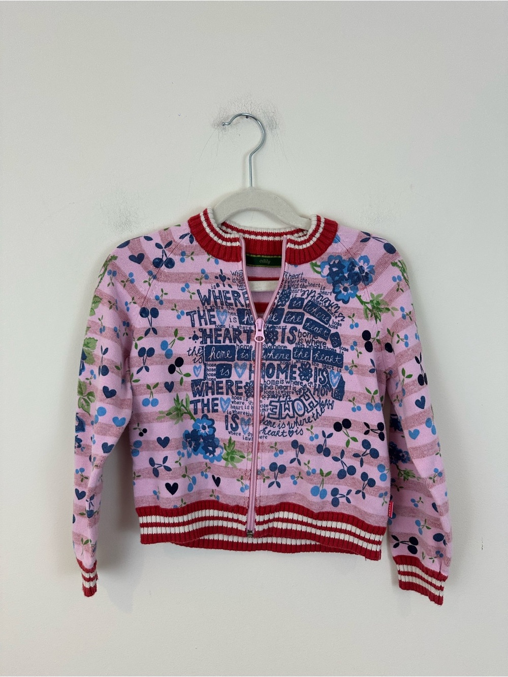 Oilily Pink Floral Heart Zip-Up Kids Sweater Size 116 (Size 6)